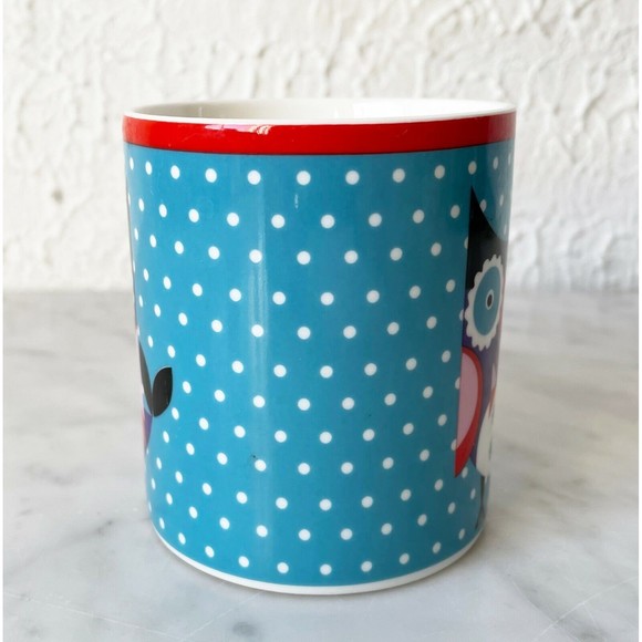 Clicks Owl Mug - Blue Polka Dots Red Purple Pink Owl Fine Bone China Coffee Cup - Picture 4 of 6